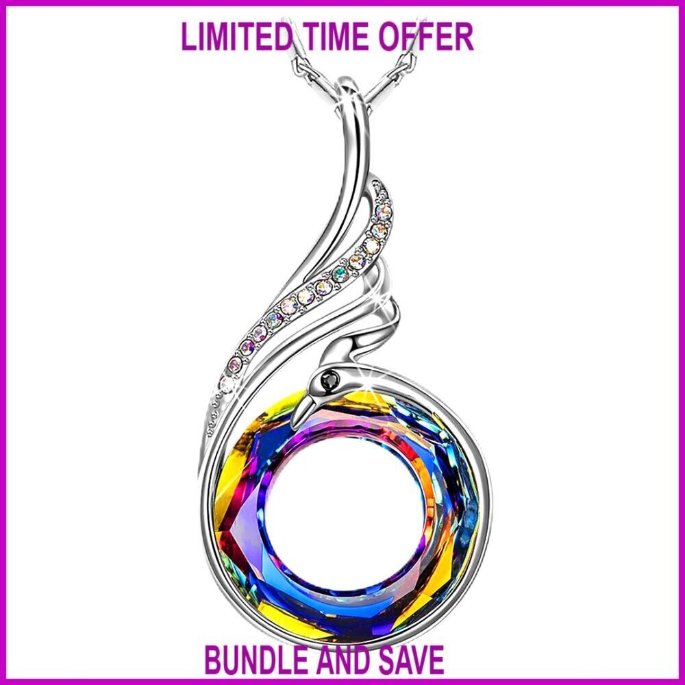 Sterling Silver Crystal Phoenix Pendant Necklace with Jewelry Box Gift